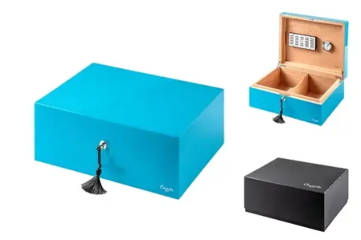 Caseti Humidor Paris, türkis Hochglanz lackiert, 36,8x 27,7x 13,6cm abschließbar 