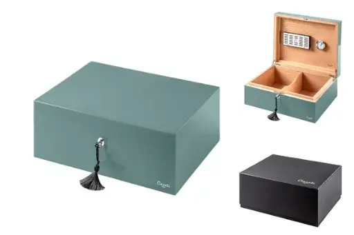 Caseti Humidor Paris, light petrol Hochglanz lackiert, 36,8x 27,7x 13,6cm abschließbar 