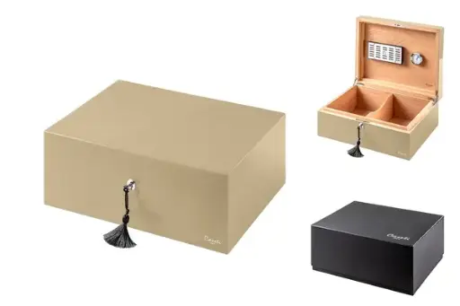 Caseti Humidor Paris, grau-beige Hochglanz lackiert, 36,8x 27,7x 13,6cm abschließbar 