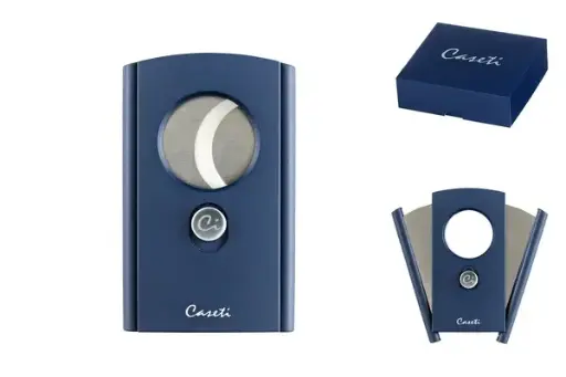 Caseti Zigarrenabschneider blau matt/chrom, 2 Klingen Ring 60 