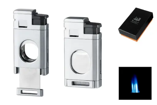 Winjet Premium Feuerzeug 3xJet chrom matt mit Cutter, Ring 58 