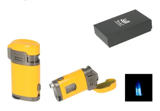 Winjet Feuerzeug 3xJet, gelb, Bohrer Ø7mm, Zigarrenablage 