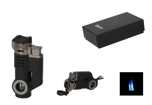 Eurojet Feuerzeug Jet Schwarz Matt mit Bohrer, Zigarrenablage