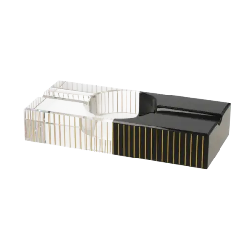 Angelo Zigarrenascher, Kristallglas schwarz/klar 2 Ablagen, 20x 8,8x 3,8cm 