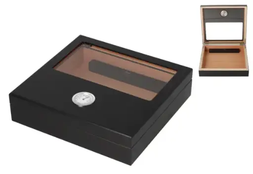 Angelo Humidor schwarz matt mit Fenster, 22,8x 21,8x 5,8cm 