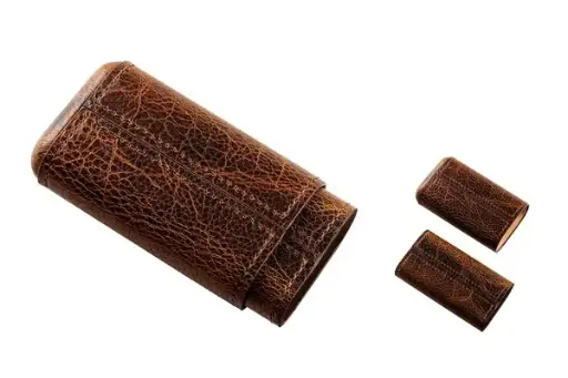 Angelo Zigarrenetui 3er cognacfarben Leder antik, innen Zedernholz 