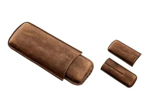 Angelo Zigarrenetui 2er Büffelleder antikbraun, 17cm, Ring 50 