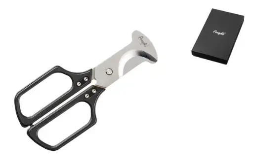 Angelo Zigarrenschere High End, Metall 12,5 cm schwarz/silberfarben+Etui, extra scharf 